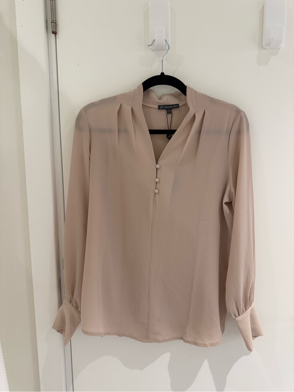 Adrianna Papell Blush Pink V-Neck Pleated Blouse